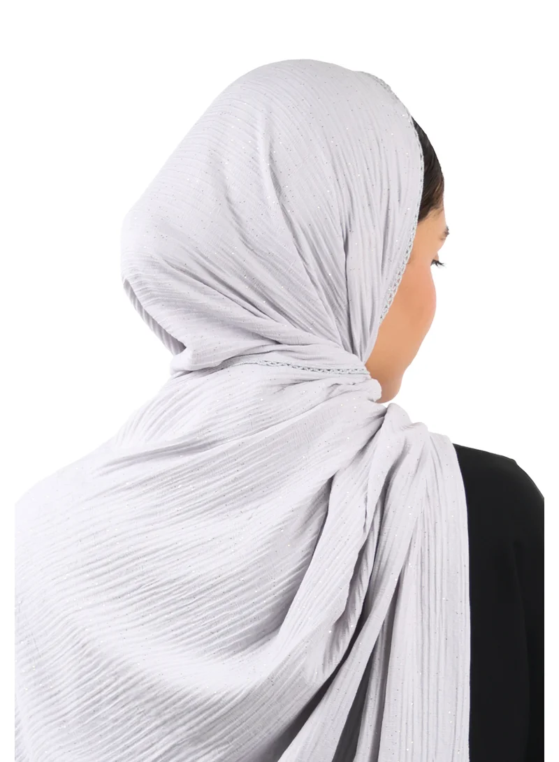 Jameela  Crinkle Cotton Mix Scarf with Lace Trim & Shimmer (Slate Grey) for Women | Best Price UAE