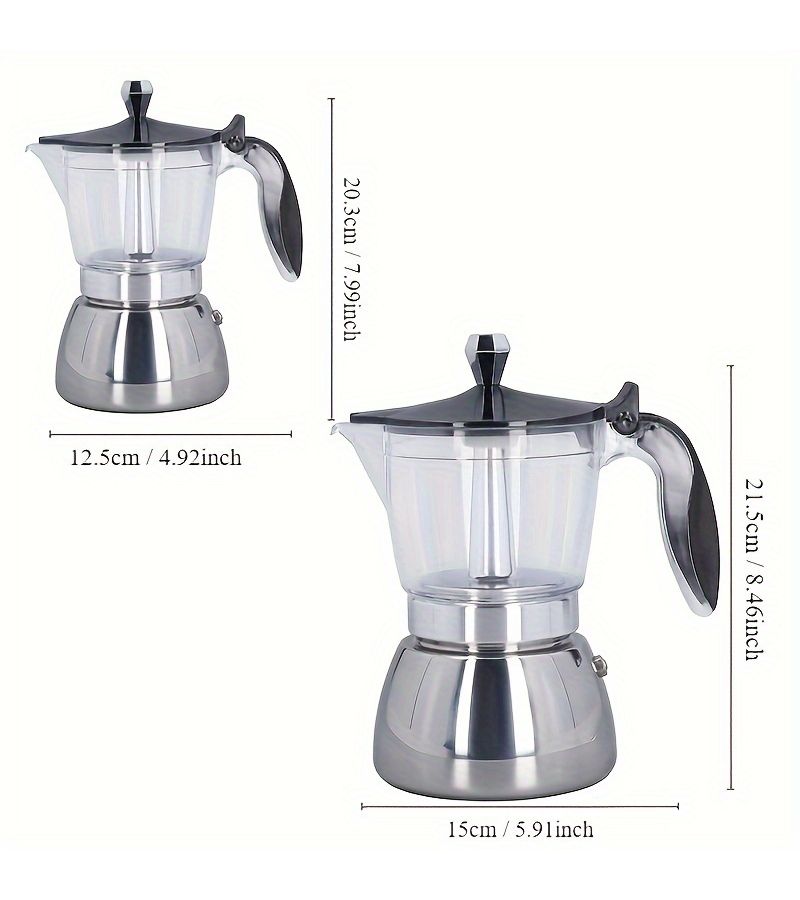 6-Cup Italian Transparent Plastic Moka Pot, Espresso Maker for Home and Camping Use - Image 5