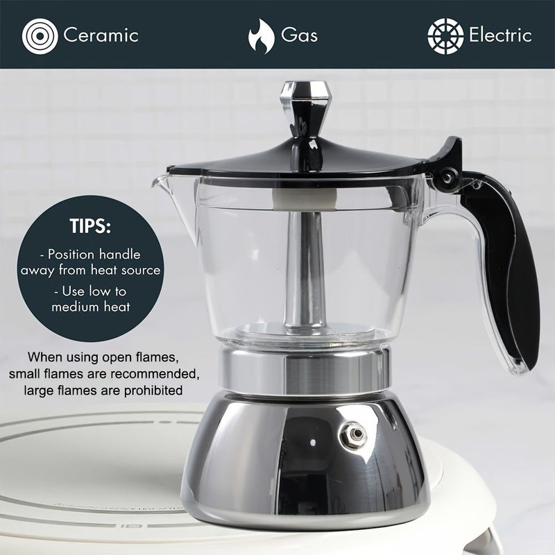 6-Cup Italian Transparent Plastic Moka Pot, Espresso Maker for Home and Camping Use - Image 2