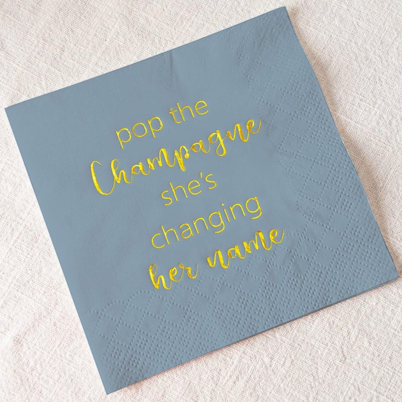 Crisky Dusty Blue Bridal Shower Cocktail Napkins Bachelorette Dessert Napkins Gold Foil Bachelorette Bridal Shower Engagement Party Decoration Party Supplies  50 Count 3ply - Image 5