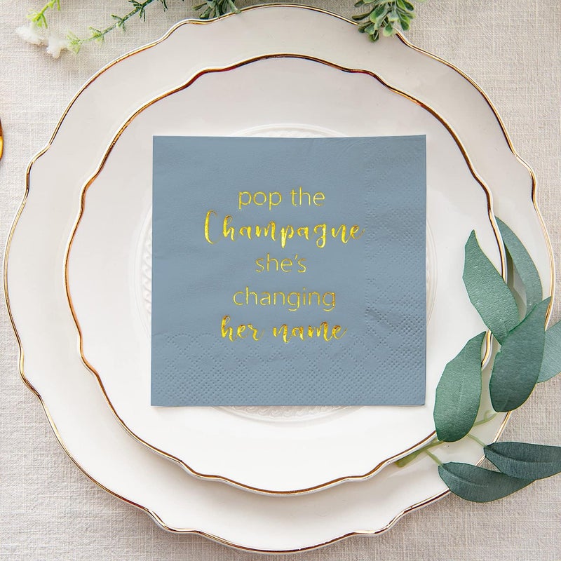 Crisky Dusty Blue Bridal Shower Cocktail Napkins Bachelorette Dessert Napkins Gold Foil Bachelorette Bridal Shower Engagement Party Decoration Party Supplies  50 Count 3ply - Image 2