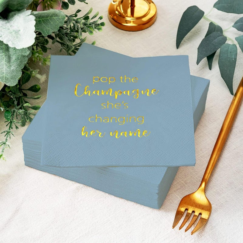 Crisky Dusty Blue Bridal Shower Cocktail Napkins Bachelorette Dessert Napkins Gold Foil Bachelorette Bridal Shower Engagement Party Decoration Party Supplies  50 Count 3ply - Image 3