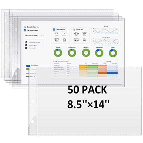 tutata 8.5 x 14 Paper Sleeves, 50 PCS, Legal- Size Document Sleeves, Landscape Page Protectors for 3 Ring Binder, Legal Sheet Protectors, Side Loading - Image 1