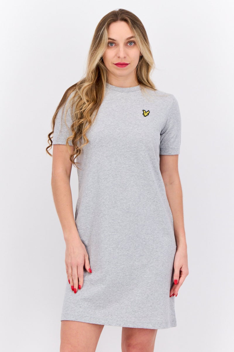 Lyle & Scott Women Embroidered Logo Mini Dress, Grey - Image 1