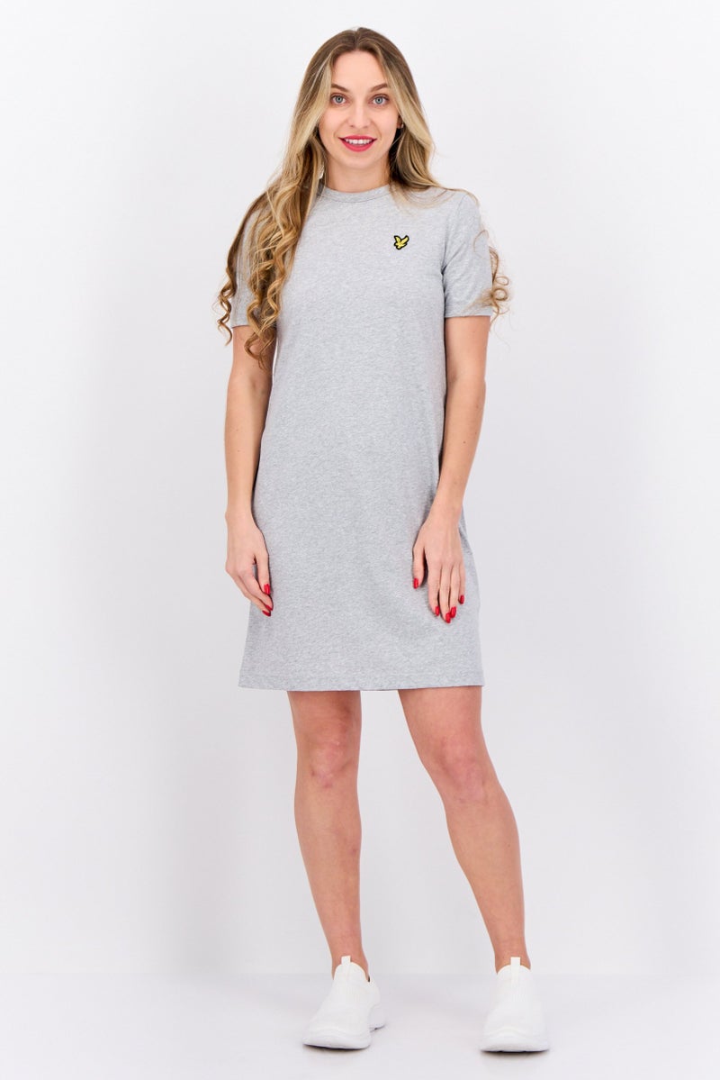 Lyle & Scott Women Embroidered Logo Mini Dress, Grey - Image 4