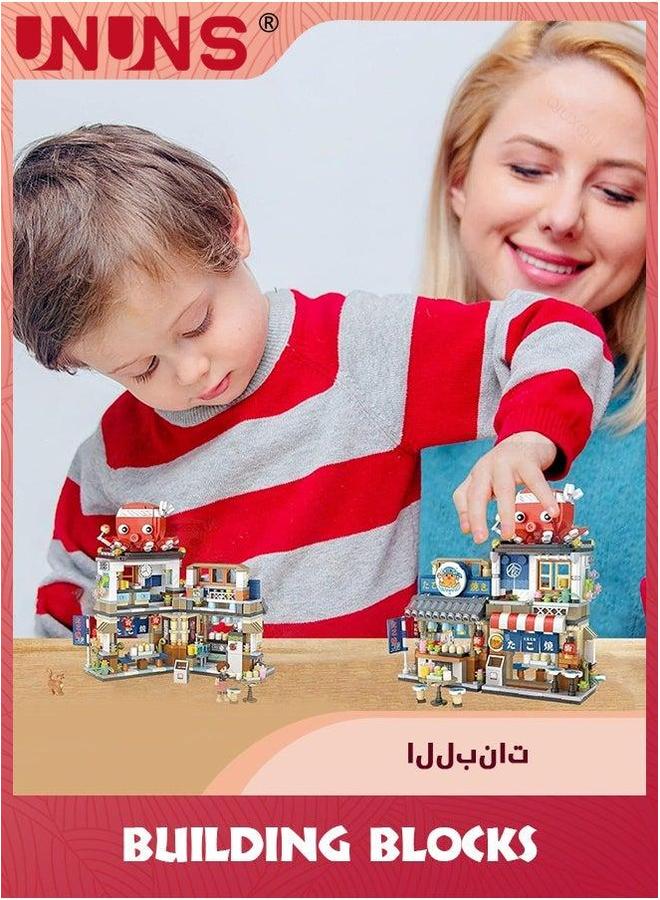 يو إن يو إن أس Building Blocks Toys,Japanese Street View Takoyaki Shop,722Pcs Mini Bricks Model Set Toy,Creative DIY Simulation Architecture, Particle Construction STEM Toy - Image 3