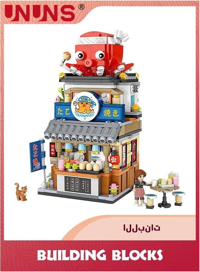 يو إن يو إن أس Building Blocks Toys,Japanese Street View Takoyaki Shop,722Pcs Mini Bricks Model Set Toy,Creative DIY Simulation Architecture, Particle Construction STEM Toy - Image 5