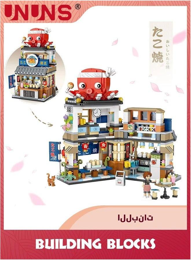 يو إن يو إن أس Building Blocks Toys,Japanese Street View Takoyaki Shop,722Pcs Mini Bricks Model Set Toy,Creative DIY Simulation Architecture, Particle Construction STEM Toy - Image 4