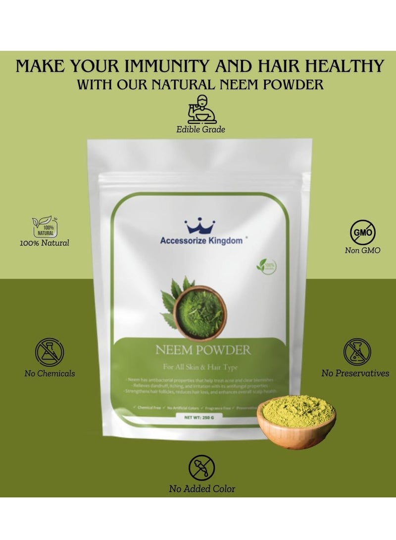 مملكة الإكسسوارات مسحوق النيم (250 غرامًا) - طبيعي ونقي 100% | مناسب للبشرة والشعر | يُحارب حب الشباب والبقع ويهدئ البشرة المتهيجة | يُقوي الشعر ويُقلل من القشرة ويُعزز صحة فروة الرأس - Image 2