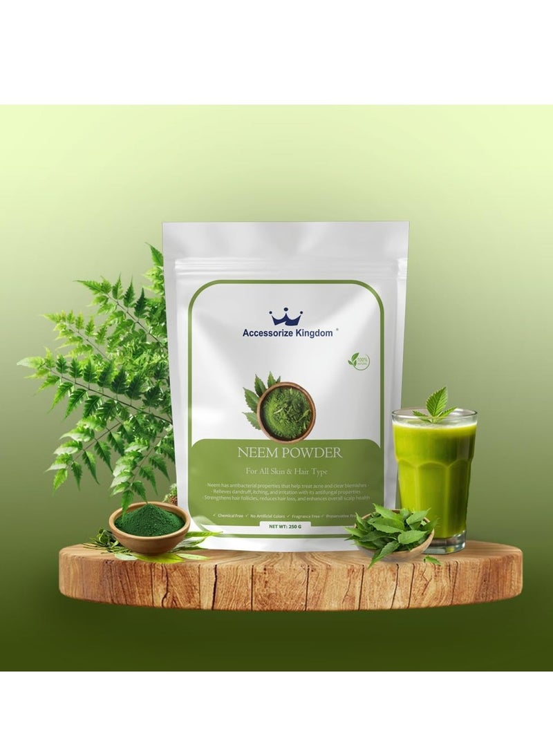مملكة الإكسسوارات مسحوق النيم (250 غرامًا) - طبيعي ونقي 100% | مناسب للبشرة والشعر | يُحارب حب الشباب والبقع ويهدئ البشرة المتهيجة | يُقوي الشعر ويُقلل من القشرة ويُعزز صحة فروة الرأس - Image 3