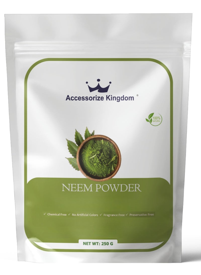 مملكة الإكسسوارات مسحوق النيم (250 غرامًا) - طبيعي ونقي 100% | مناسب للبشرة والشعر | يُحارب حب الشباب والبقع ويهدئ البشرة المتهيجة | يُقوي الشعر ويُقلل من القشرة ويُعزز صحة فروة الرأس - Image 1