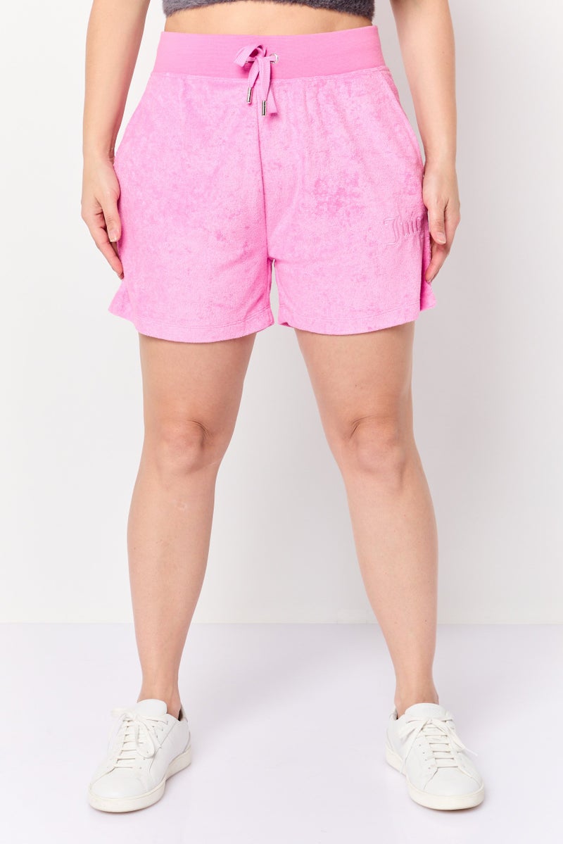 Juicy Couture Women Embroidered Logo Drawstring Shorts, Pink - Image 1