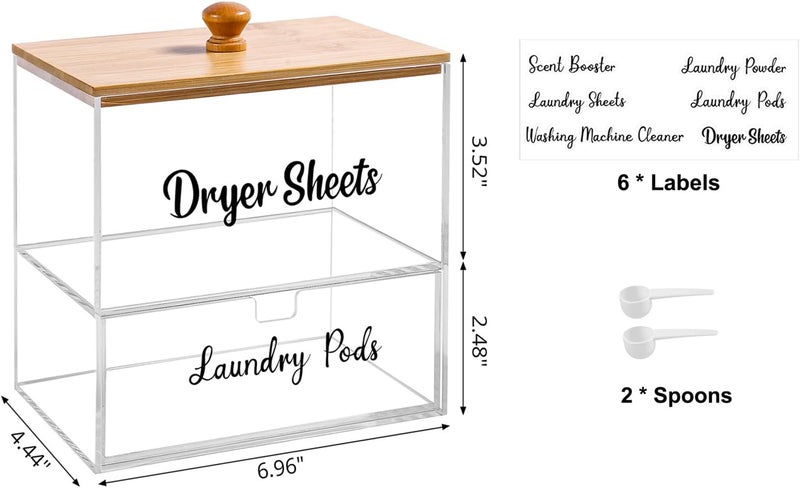 VOTLEVT Acrylic Laundry Pods Contianer and Dryer Sheet Holder Set with Bamboo Lid, Dishwasher Pods Container, Laundry Pods Holder, Laundry Soap Organizer, Laundry Room Organization and Storage - Image 2