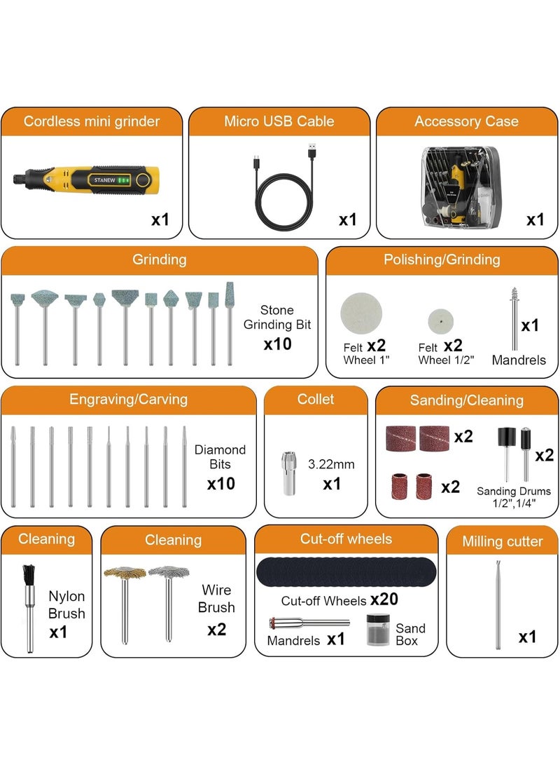 Stanew Mini Rotary Tool Kit, 3-Variable Speed and USB Charging Cable 3.6V Mini Cordless Rotary Tools, 51pcs Accessories for Cutting, Drilling, Sanding, Engraving, Polishing and DIY Crafts - Image 4