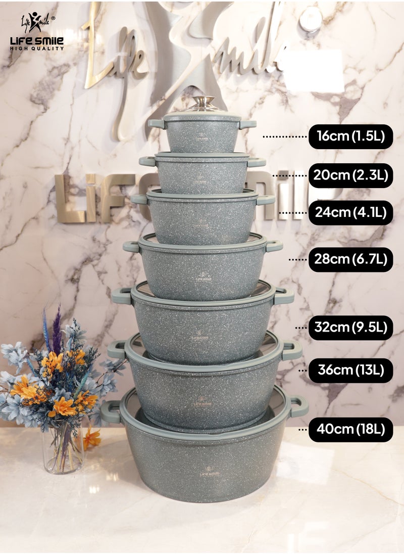 Life Smile 28cm (6.9 Liter) LIFE SMILE Cooking Pot - Multi Layer Non Stick Granite Coating 100% PFOA Free - Glass Lid With Silicone Rim - Detachable Silicone Handles - oven safe (Green)  - Image 3