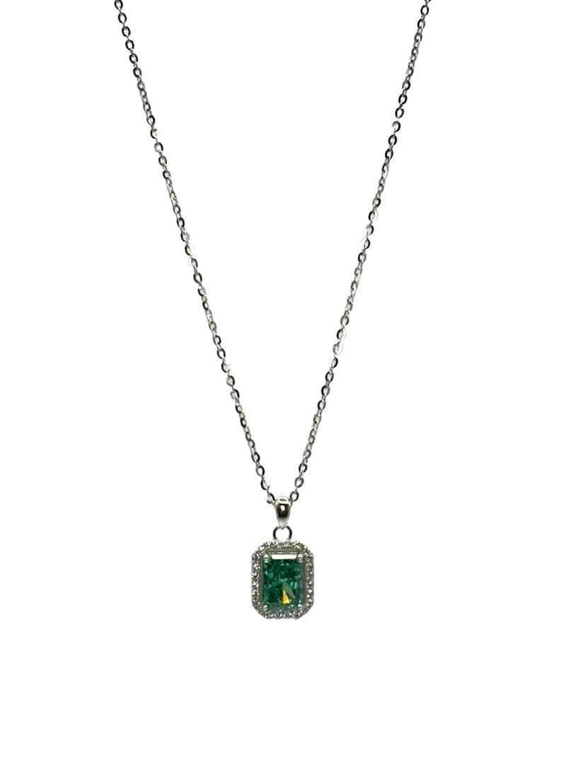 Golden Hour by Niru Silver Pendant Necklace with Emerald Green Semi-Precious Stone and Cubic Zirconia - Image 1