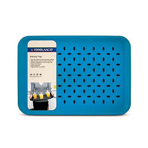 Freelance Anti Slip Serving Tray - 34 x 24 cm - Blue - Non-Slip Rubber Surface, Break-Resistant - Versatile Anti Skid PP Plastic Kitchen & Dining/Coffee Table Trays for Breakfast/Food/Tea - Image 4