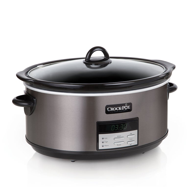 Crock-Pot CrockPot Large 8Quart Programmable Slow Cooker with Auto Warm Setting Black Stainless Steel Pack of 1 