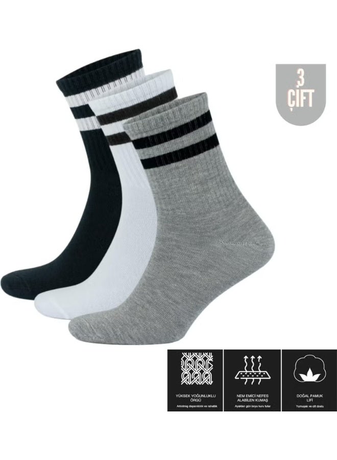 Kral Socks Unisex Striped College Tennis Cotton Socks, 3 Pairs - Image 2