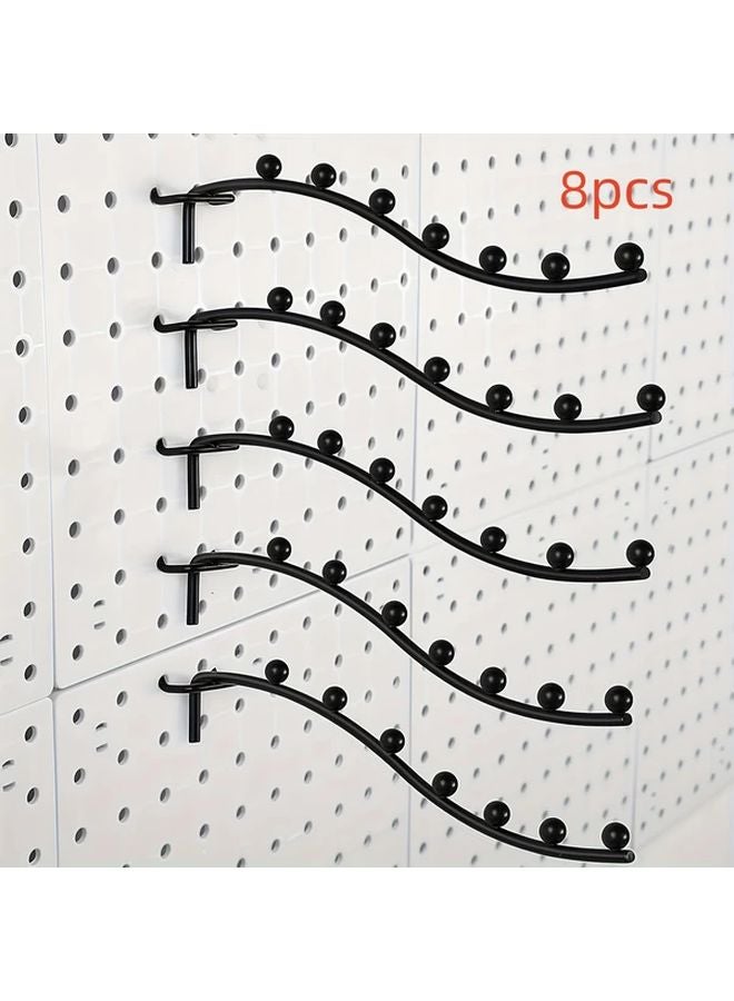 8pcs Black Metal Pegboard Hooks 7 Station Wall Hangers for Garage Kitchen Store - Image 1