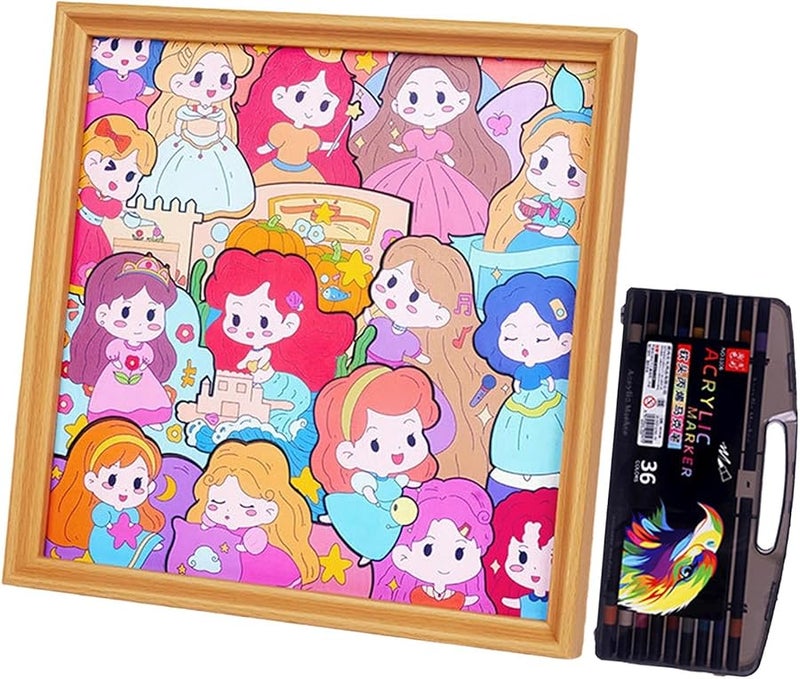 Wooden Paintable Cartoon Jigsaw Puzzles Educational Toys For Girls Kids Birthday Gift - Image 1