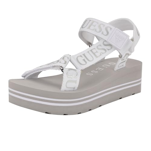 Guess Women's AVIN Wedge Sandal, White/Silver 115, 6 - Image 1