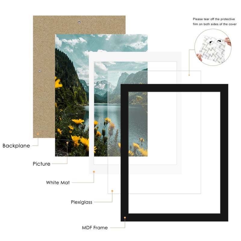 Picrit 18x24 Picture Frame 3 Pack, Black Poster Frame, Display Poster 16 x 20 with Mat or 18 x 24 without Mat for Horizontal or Vertical Wall Mounting - Image 5