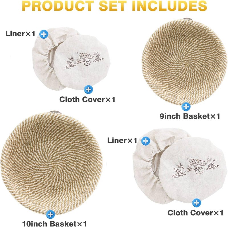Nikkar Banneton Bread Proofing Basket Set of 2, 9 Inch & 10 Inch Round Cotton Rope Sourdough Bread Baking Supplies Proofing Bowls with Liners & Covers Gifts for Bakers Women Wife Mom - Image 5