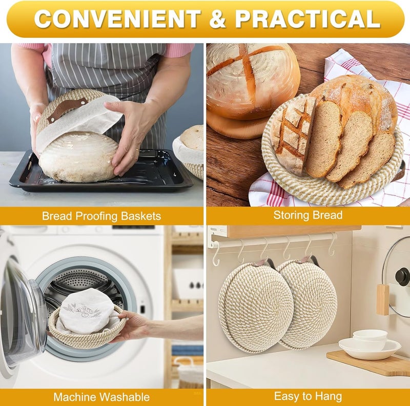 Nikkar Banneton Bread Proofing Basket Set of 2, 9 Inch & 10 Inch Round Cotton Rope Sourdough Bread Baking Supplies Proofing Bowls with Liners & Covers Gifts for Bakers Women Wife Mom - Image 2
