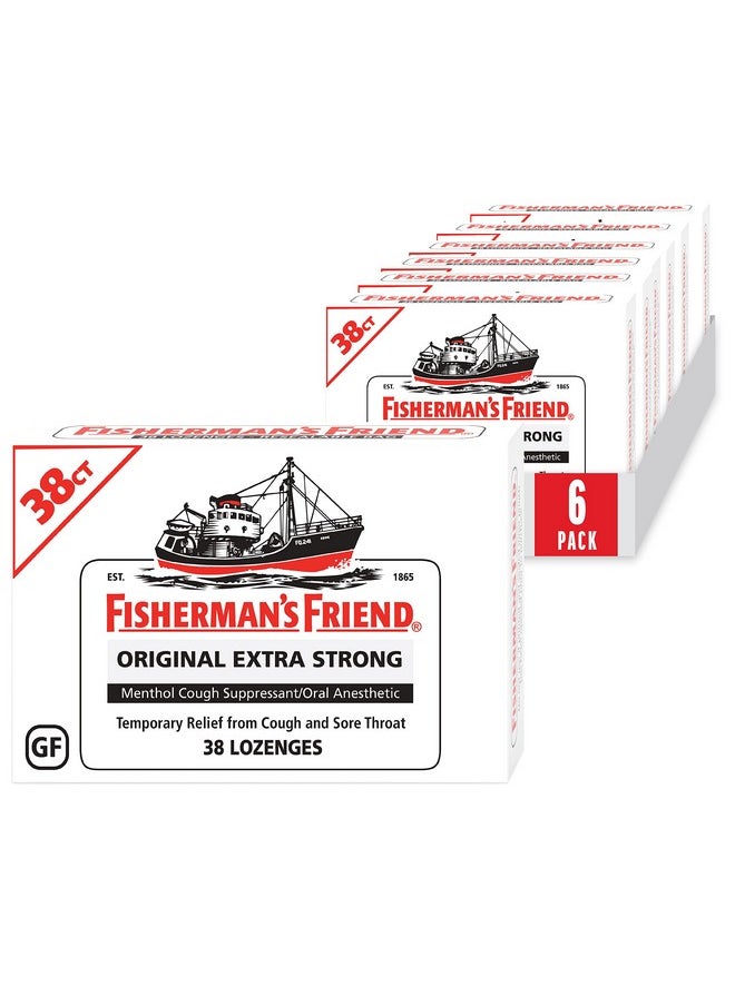 FISHERMAN'S FRIEND Cough Drops, Cough Suppressant And Sore Throat Lozenges, Original Extra Strong, 10Mg Menthol, 228 Drops (6 Packs Of 38)  - Image 1