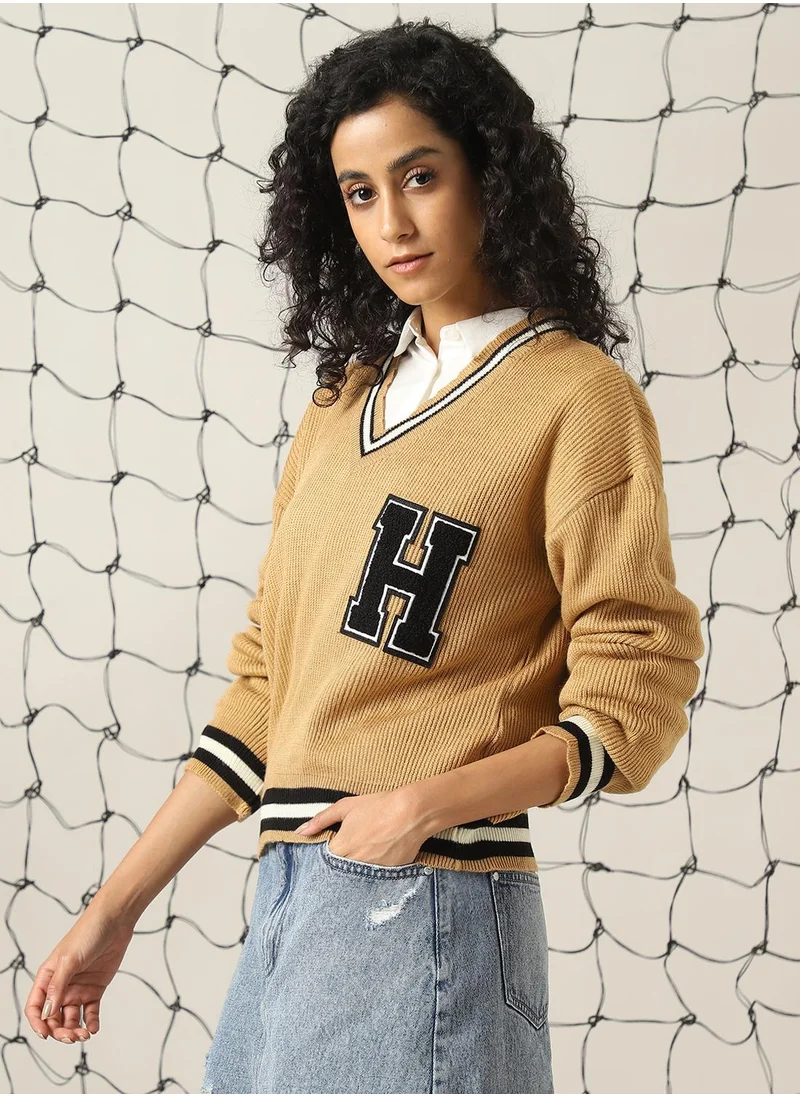 هوبرهولمي Women's Multicoloured 100% Acrylic Solid Regular Fit Sweater