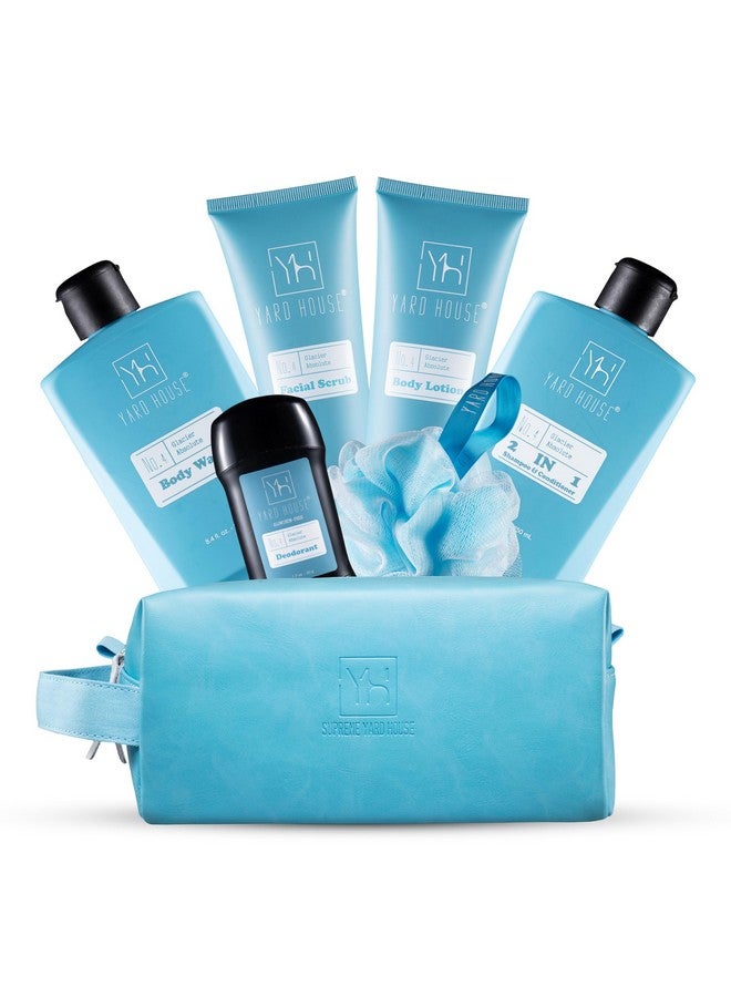 Yard House Yard House Bath and Body Mens Gift Set - Glacier Absolute - Premium Fathers Day Birthday Christmas Gifts Ideas For Him - Skin Care Kits For Men in Leather Toiletry Bag w. Full Size Items - Image 1