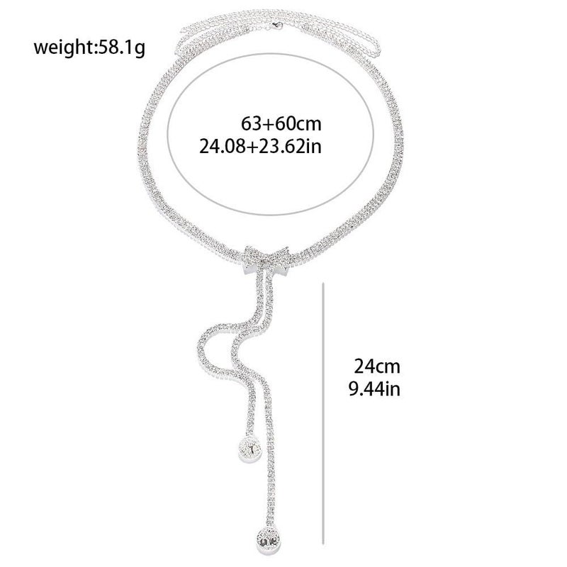CanB Bow Rhinestone Waist Belt Silver Thin Belts Crystal Chain Belt for Women - Image 5