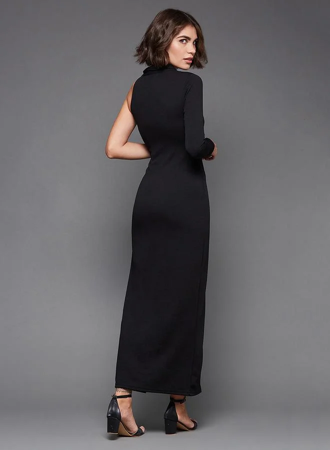 Miss Chase Sequin Detail One Sleeves Side Slit Maxi Dress by Styli