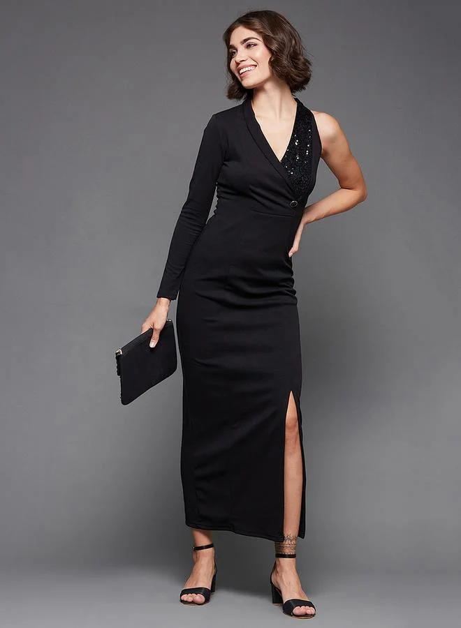Miss Chase Sequin Detail One Sleeves Side Slit Maxi Dress by Styli