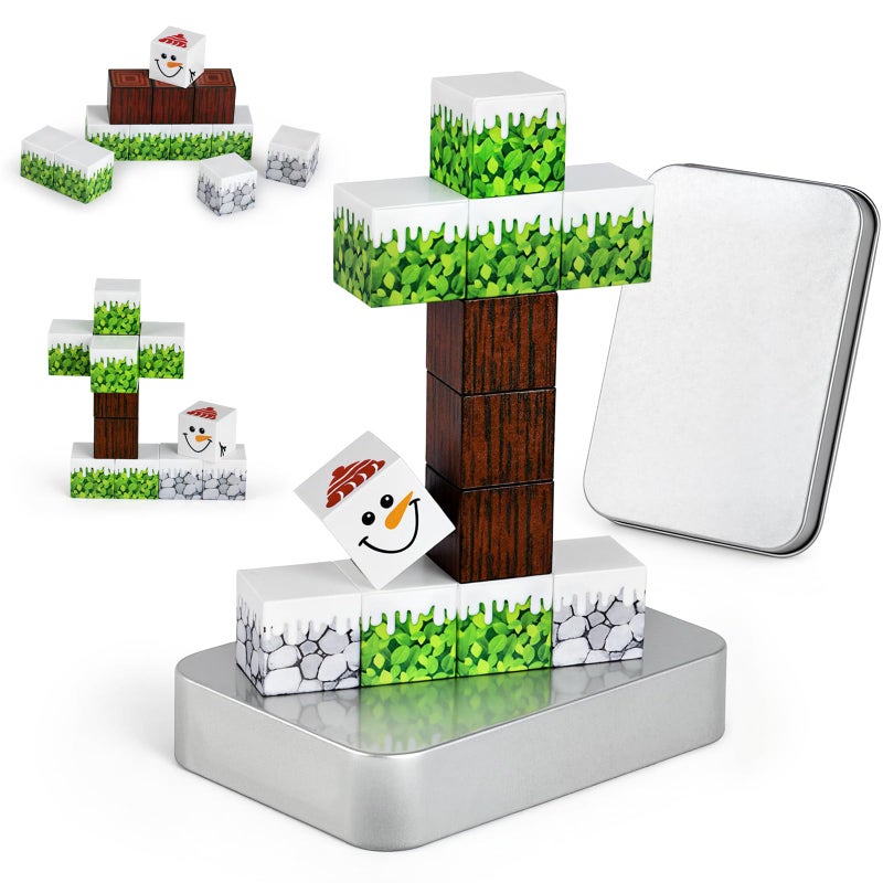 3 otters Magnetic Blocks 12PCS Winter Travel Set STEM Magnet Cubes with Metal Storage Box PocketSized Building Toys for Kids Road Trip Airplane Gifts for Boys Girls - Image 3