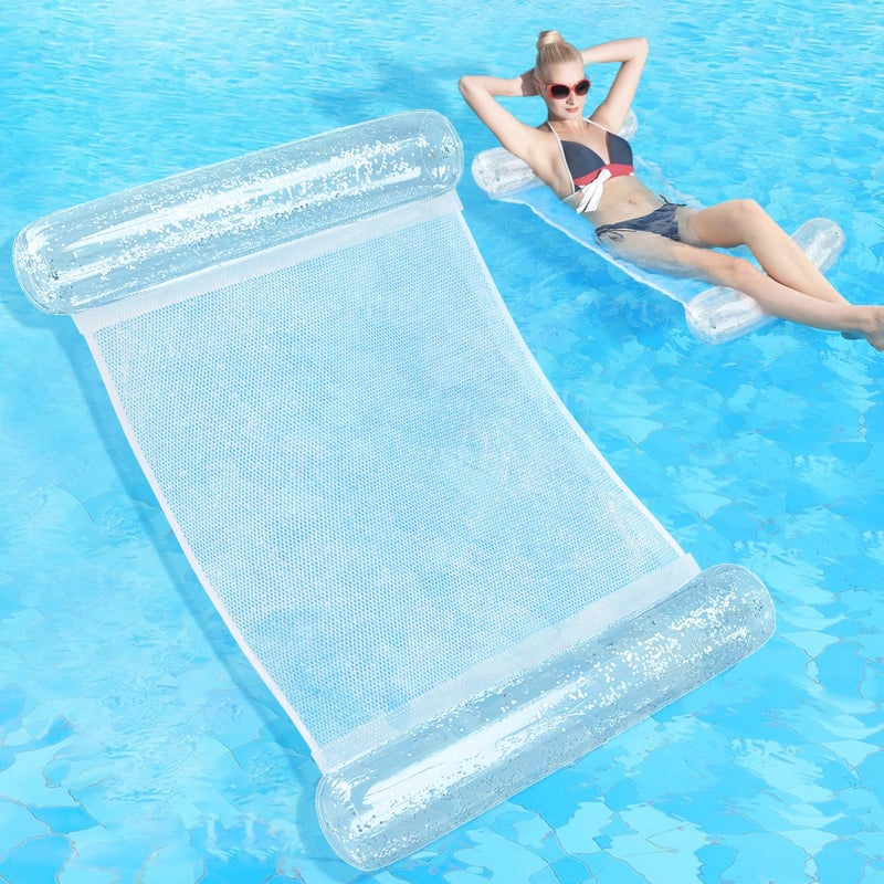 Sratte Pool Float Hammock Inflatable Water Glitter 4in1 MultiPurpose Inflatable Swimming Pool Floats Adults PVC Water Hammock Lounge Floaties for PartySilver - Image 2