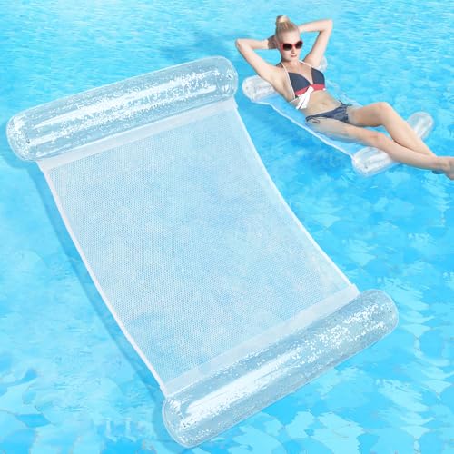 Sratte Pool Float Hammock Inflatable Water Glitter 4in1 MultiPurpose Inflatable Swimming Pool Floats Adults PVC Water Hammock Lounge Floaties for PartySilver - Image 1