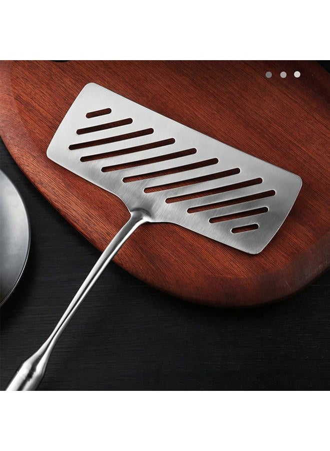 HOUSEEN Steak Spatula, Wide Stainless Steel Shovel Slotted Fried Fish Steak Spatula with Long Handle, Grilling Turner for Burgers Fish & BBQ(silver) - Image 2