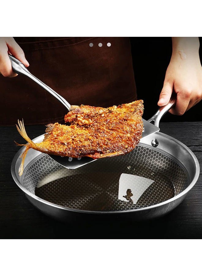 HOUSEEN Steak Spatula, Wide Stainless Steel Shovel Slotted Fried Fish Steak Spatula with Long Handle, Grilling Turner for Burgers Fish & BBQ(silver) - Image 3