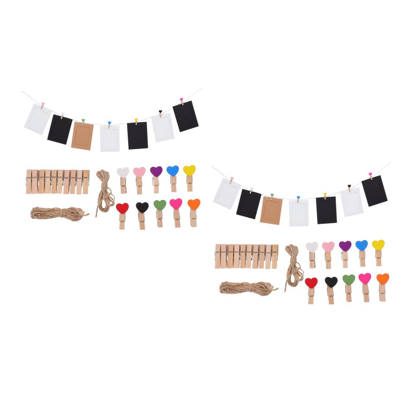 2 Sets DIY Photo Wall Garland Hanging Photo Frame Wood Clip and Hemp Rope - Image 1
