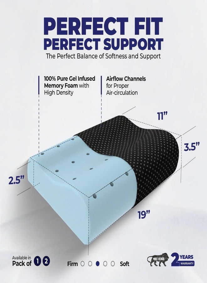 WELLGIVER Cervical Gel Memory Foam Pillow for Neck Pain Relief - Ergonomic Orthopedic Pillow for Sleeping, Contoured Support for Side, Back & Stomach Sleepers | Black | Pack of 2| 19 x 11 x 3.5 Inch - Image 2
