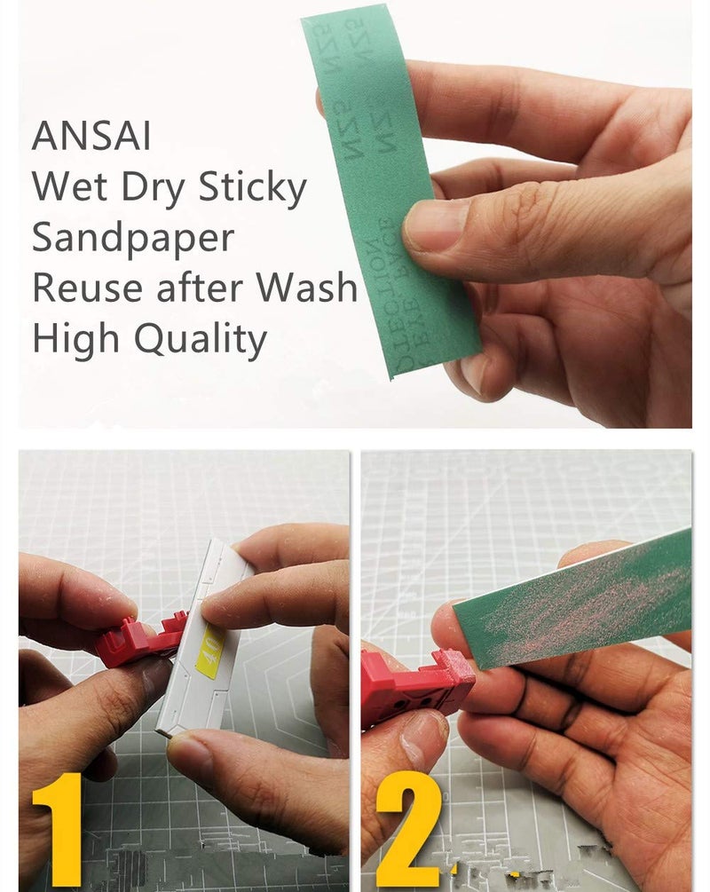 ANSAI Hobby Model Tools Abrasive Waterproof Wet/Dry Reuse Adhesive Sandpaper Assorted Grit 400/600/ 800/1000/ 1200 (125 Pcs) - Image 2