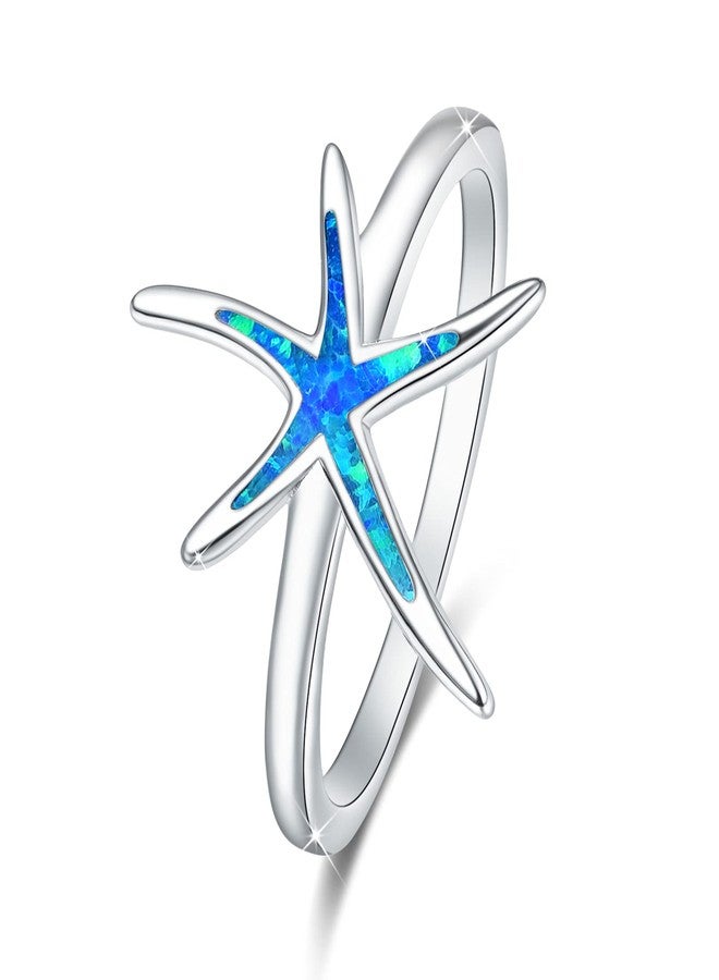 Cuoka Starfish Rings for Women, 925 Sterling Silver with Blue Opal Promise Hawaiian Beach Nautical Ocean Statement Fidget Ring Jewelry Birthday For Friend Wife - Image 1