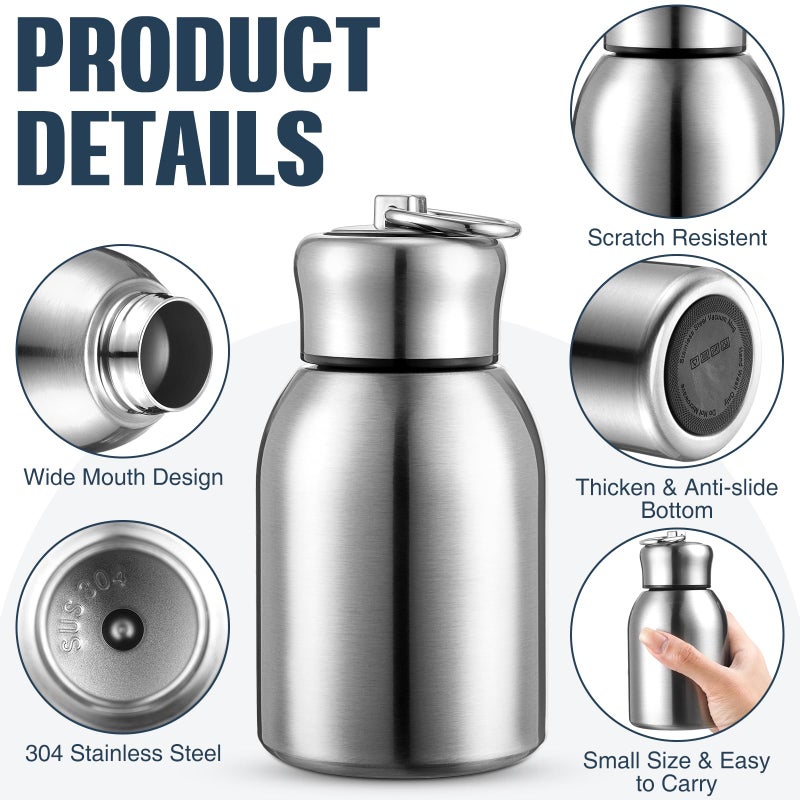 Mifoci 1 Pcs 10oz Mini Water Bottles Stainless Steel Slim Insulated Thermal for Hot Cold Drink Thermal Small Vacuum Portable Water Bottle for Women Gifts Travel Camping Hiking (Steel Color) - Image 3