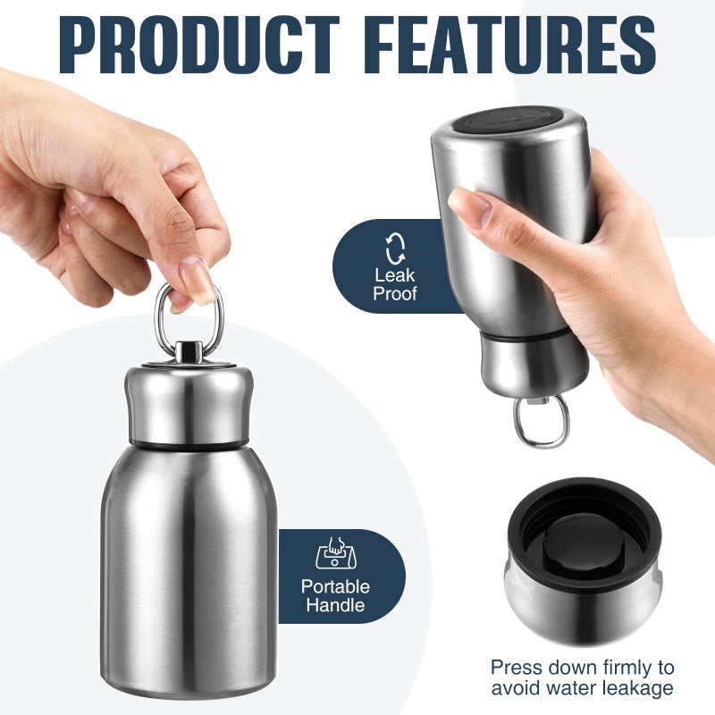 Mifoci 1 Pcs 10oz Mini Water Bottles Stainless Steel Slim Insulated Thermal for Hot Cold Drink Thermal Small Vacuum Portable Water Bottle for Women Gifts Travel Camping Hiking (Steel Color) - Image 4