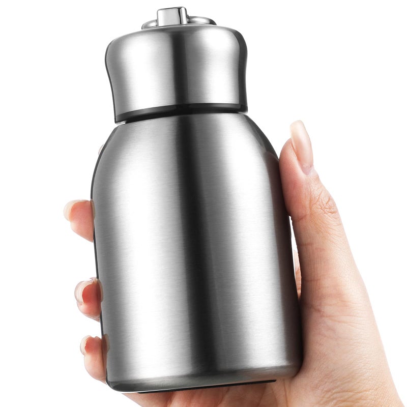 Mifoci 1 Pcs 10oz Mini Water Bottles Stainless Steel Slim Insulated Thermal for Hot Cold Drink Thermal Small Vacuum Portable Water Bottle for Women Gifts Travel Camping Hiking (Steel Color) - Image 1