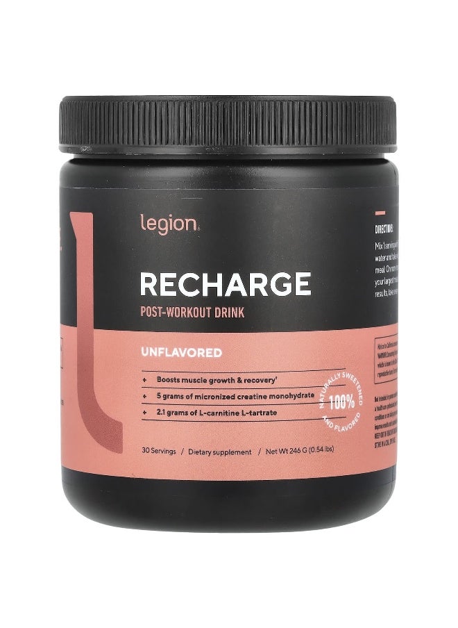 Legion Athletics Legion Athletics, Recharge, Post-Workout Drink, Unflavored, 0.54 lbs (246 g)  - Image 1