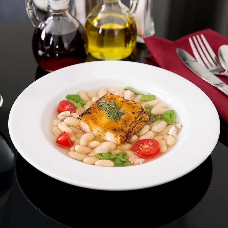 Crocera Deep Pasta Plate Set of 6 pcsPlainSnow White9 inchSoupRiceGravy Plate Microwave Safe Opalglass - Image 1