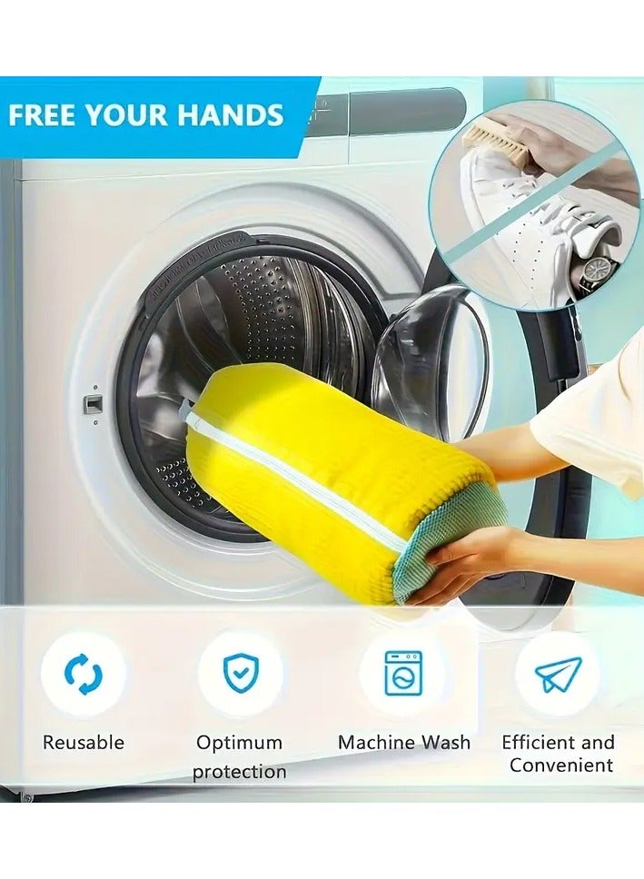 Durable Shoe Washing Machine Bag – Yellow with Blue Zipper | Protective Laundry Bag for Sneakers & Casual Shoes - Image 1